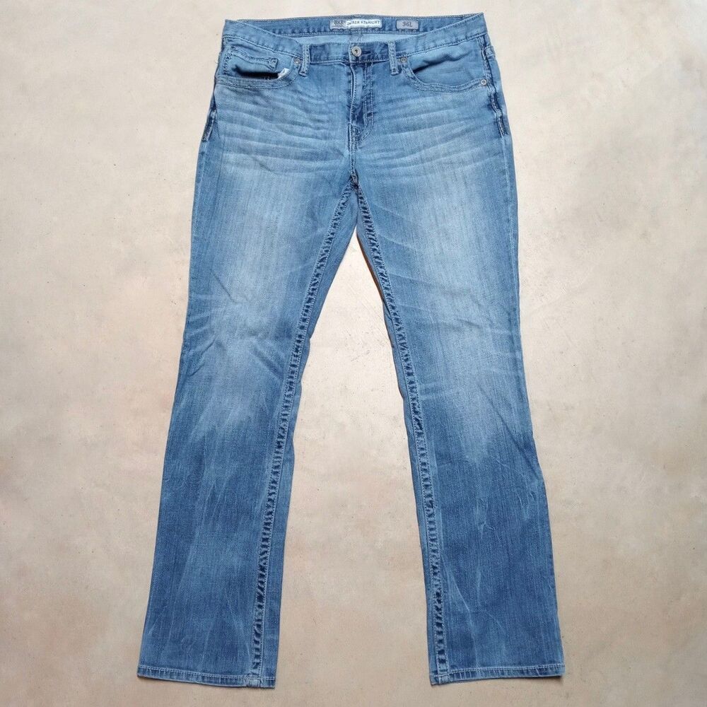BKE Jeans Mens 36x34 Derek Straight Leg Blue Stretch Denim Buckle Streetwear
